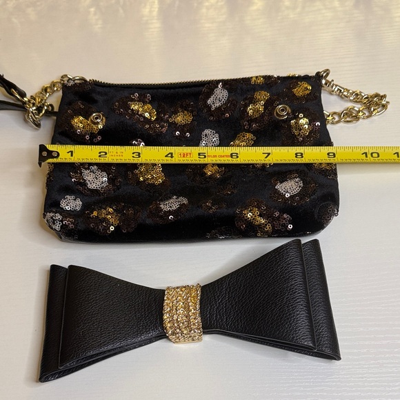 Betsey Johnson Evening Prowl Sequined Velvet Convertible satchel set